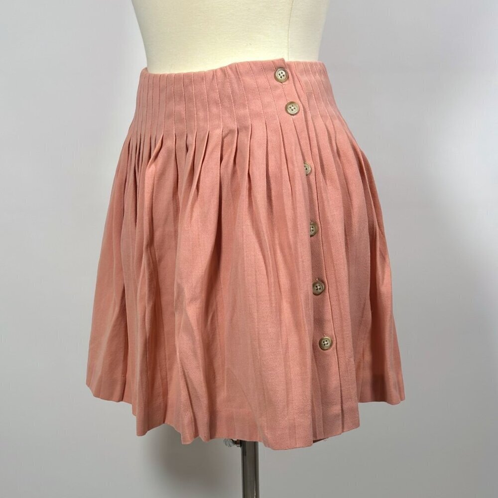 DKNY Pleated Wool Mini Skirt Side Button Detail Pink Vintage 90s Y2K - Small